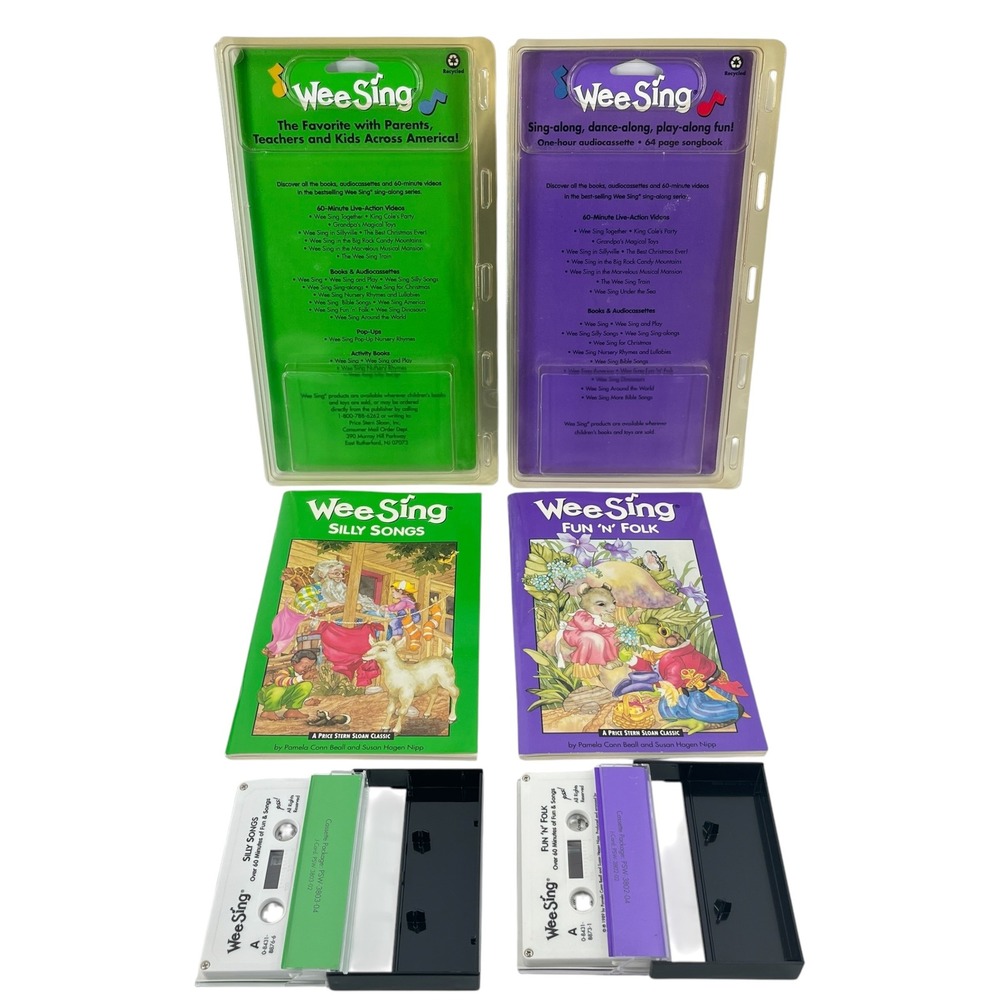 Vintage Wee Sing Silly Songs Fun N Folk Cassette Tape Songbook Set Lot of 2 80s